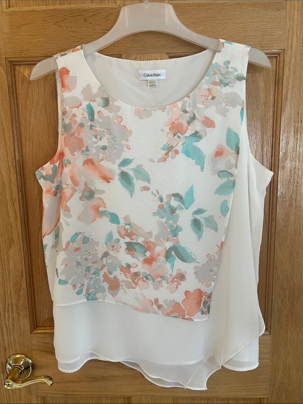 Calvin Klein White Pastel Floral Layered Sleeveless Top - XL